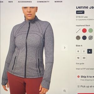 Women’s Lululemon Define Jacket Size 4